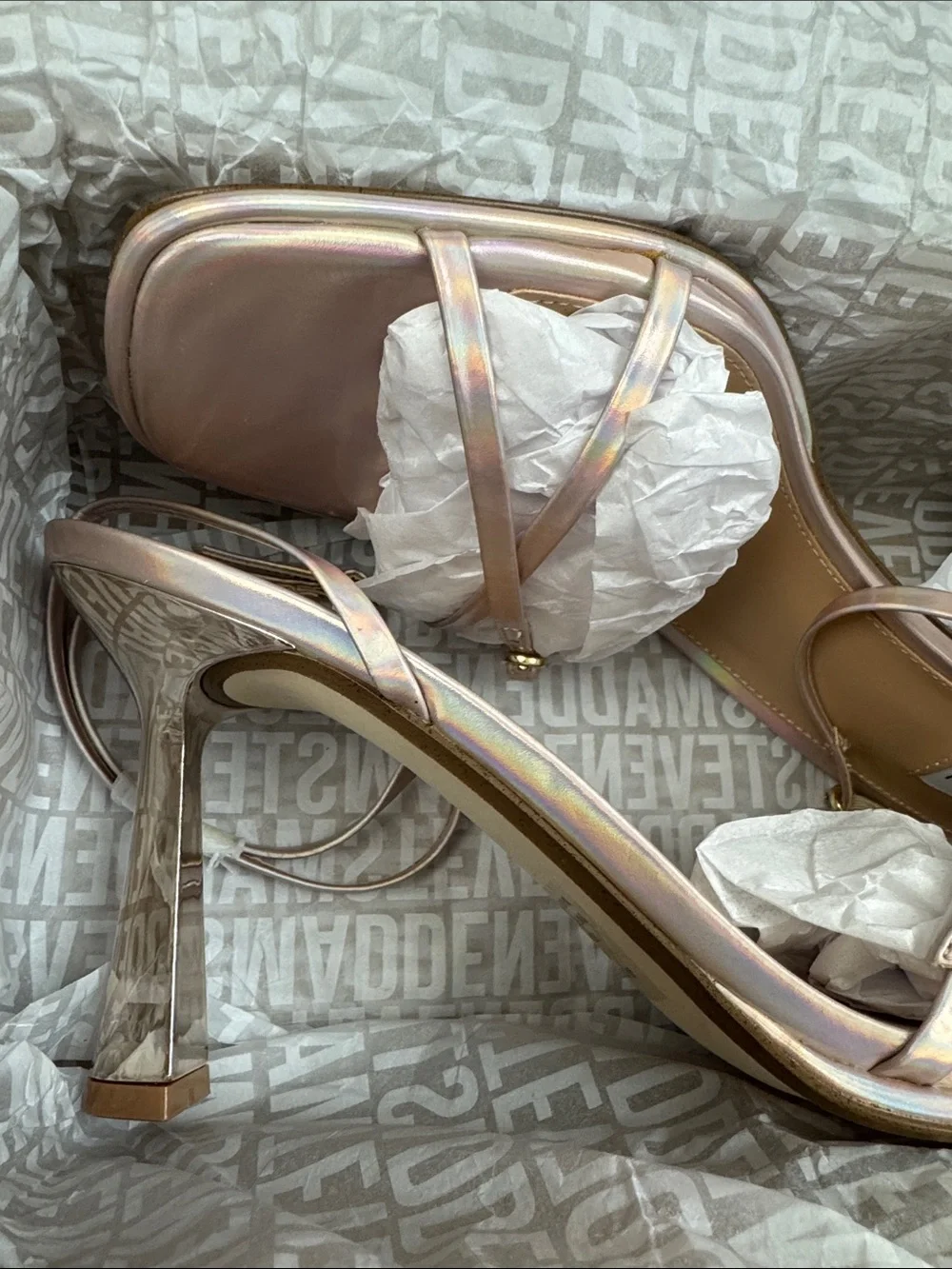 Steve Madden rose Iridescent Strap High Heel Sandals NEW 10